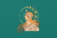 Alphonse Mucha's Zodiac background, vintage woman, remixed by rawpixel