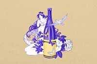 Vintage wine bottle background, Music (from Les Arts) by Alphonse Mucha, remixed by rawpixel