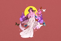 Vintage flower woman background, Music (from Les Arts) by Alphonse Mucha, remixed by rawpixel