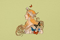 Alphonse Mucha's Zodiac background, vintage woman illustration, remixed by rawpixel