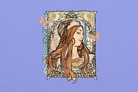 Art nouveau lady background, Alphonse Mucha's vintage artwork, remixed by rawpixel