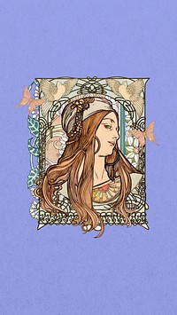 Art nouveau lady mobile wallpaper, Alphonse Mucha's vintage artwork, remixed by rawpixel