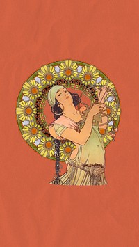 Alphonse Mucha's Salomé mobile wallpaper, vintage woman aesthetic background, remixed by rawpixel