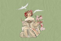 Alphonse Mucha's Daydream background, vintage famous artwork, remixed by rawpixel