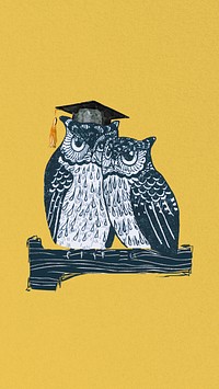 Yellow owl iPhone wallpaper, education illustration, remixed by rawpixel