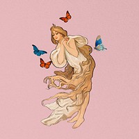 Vintage butterfly woman, remixed from the artwork of Alphonse Mucha