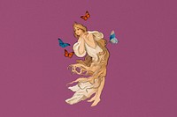 Vintage butterfly woman background, remixed from the artwork of Alphonse Mucha