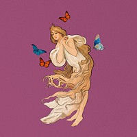 Vintage butterfly woman, remixed from the artwork of Alphonse Mucha