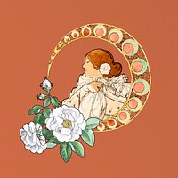 Art nouveau lady, floral design, remixed by rawpixel