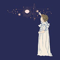 Vintage celestial stars background, little kid illustration, remixed by rawpixel