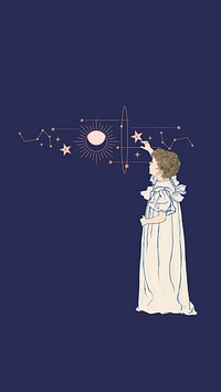 Vintage celestial stars mobile wallpaper, little kid illustration, remixed by rawpixel