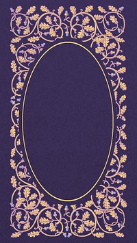 Vintage botanical frame phone wallpaper, purple ornate background, remixed by rawpixel