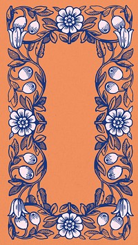 Art nouveau frame iPhone wallpaper, flower ornament background, remixed by rawpixel