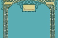 Blue arch pillar background, green vintage frame