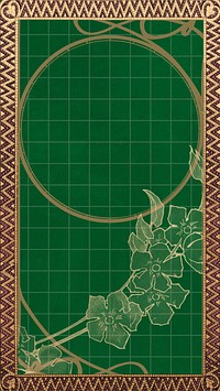 Green luxury frame iPhone wallpaper, flower border design, remixed by rawpixel