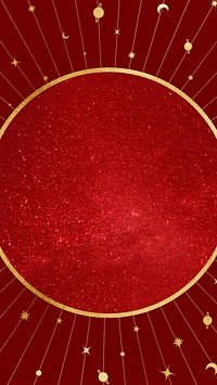 Celestial astrology frame mobile wallpaper, red galaxy background