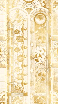 Aesthetic gold iPhone wallpaper, Art Nouveau church's stained glass design, remixed by rawpixel