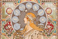 Alphonse Mucha's zodiac background, famous Art Nouveau artwork, remixed by rawpixel