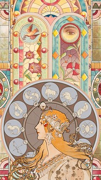 Alphonse Mucha's zodiac iPhone wallpaper, famous Art Nouveau artwork, remixed by rawpixel
