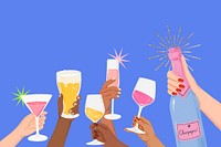 Party drinks border background, cute celebration illustration