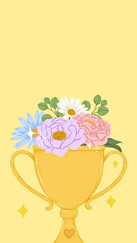 Flower trophy phone wallpaper, colorful yellow background
