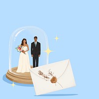 Wedding invitation background, blue bride and groom