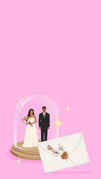 Wedding invitation iPhone wallpaper, pink bride and groom background