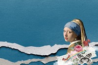 Vermeer pearl earring background, ripped paper design. Famous art remixed by rawpixel.