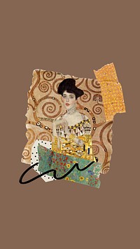 Gustav Klimt's painting mobile wallpaper, Portrait of Adele Bloch-Bauer I collage design, remixed by rawpixel