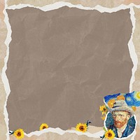 Ripped brown paper frame, Van Gogh's self-portrait collage design, remixed by rawpixel