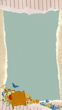 Ripped paper frame mobile wallpaper, Van Gogh's border design, remixed by rawpixel