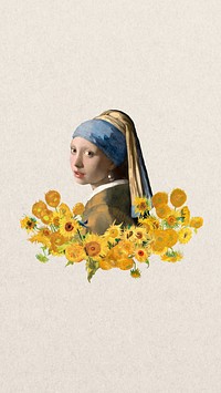 Vermeer pearl earring mobile wallpaper. Famous art remixed by rawpixel.