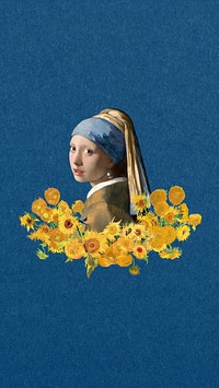 Vermeer pearl earring mobile wallpaper. Famous art remixed by rawpixel.