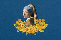 Vermeer pearl earring blue background. Famous art remixed by rawpixel.