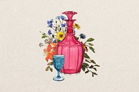 Floral pink bottle white background. Vintage art remixed by rawpixel.