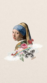 Vermeer pearl earring mobile wallpaper. Famous art remixed by rawpixel.