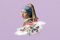 Vermeer pearl earring purple background. Famous art remixed by rawpixel.
