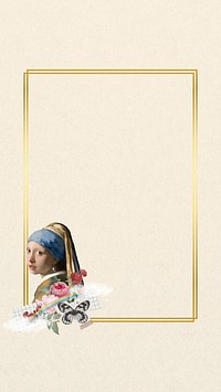 Vermeer girl gold frame. Famous art remixed by rawpixel.