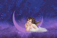 Aesthetic vintage cherub background, crescent moon design, remixed by rawpixel