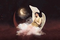 Aesthetic vintage angel background, crescent moon night sky design, remixed by rawpixel