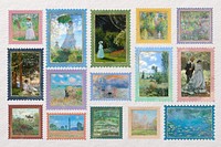 Claude Monet postage stamp set. Famous art remixed by rawpixel.