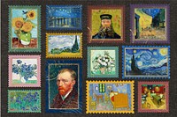 Van Gogh's postage stamp, famous artwork set, remixed by rawpixel