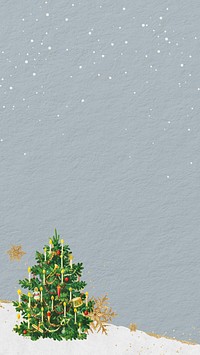 Christmas tree aesthetic iPhone wallpaper, blue paper textured background