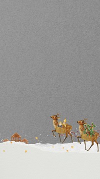 Christmas reindeers aesthetic mobile wallpaper, gray paper textured background