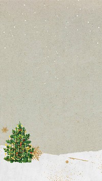 Festive Christmas tree phone wallpaper, ripped paper background