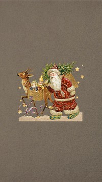 Santa Claus reindeer iPhone wallpaper, brown textured background