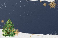 Winter Christmas tree background, blue paper textured border