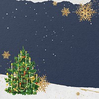 Winter Christmas tree background, blue paper textured border