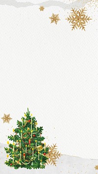 Winter Christmas tree iPhone wallpaper, white paper textured background