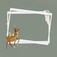 Christmas reindeer frame, instant photo film collage design